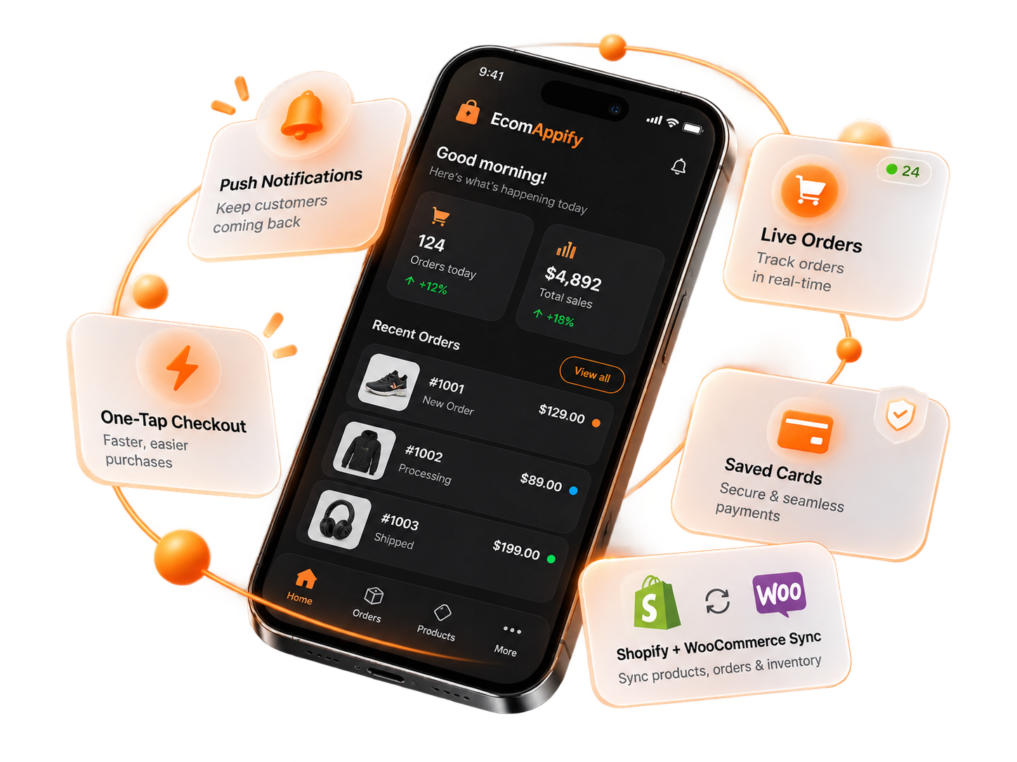 EcomAppify ecommerce pro dashboard preview on mobile